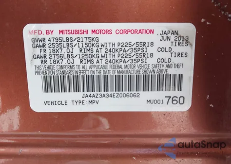 2014 Mitsubishi Outlander Se from USA, damaged, VIN JA4AZ3A34EZ006062
